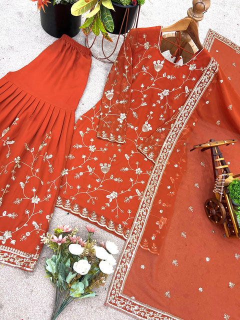 New Designer Party Wear Look Top-Plazzo and Dupatta With Heavy Embroidery Work