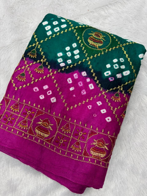 New  Silk Original Bandhani With Gota Embroidery Saree