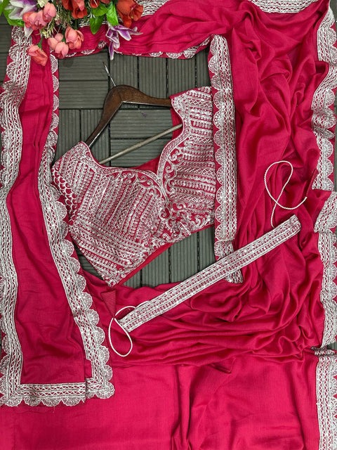 New Super Trending Embroidery cording work ready to wear saree with Embroidery Blouse