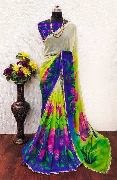 New Digital Print with pearl lace border saree