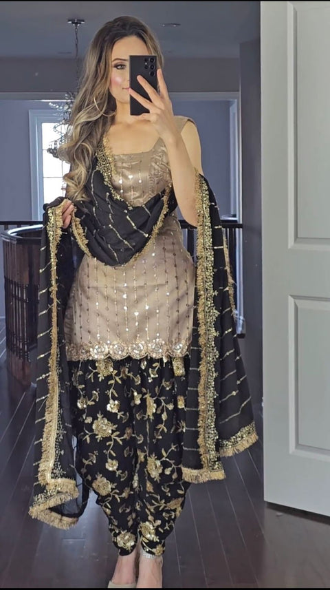 New Designer Party Wear Look Top ,Dhoti Salwar and Dupatta