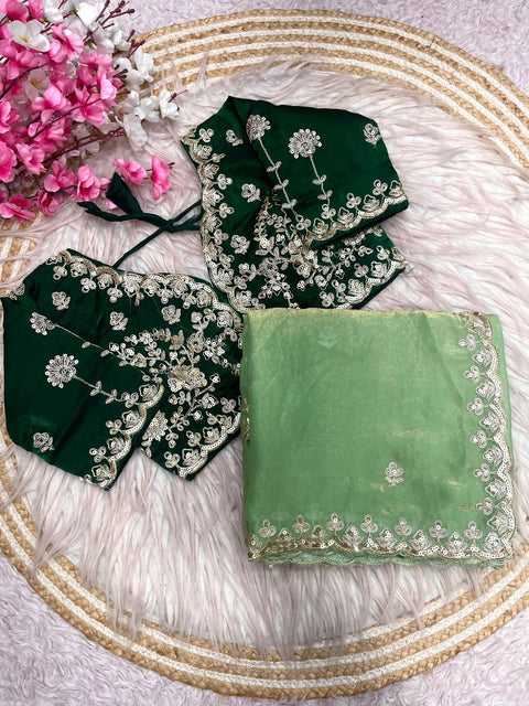 New Coding Embroidery work with Cutwork BorderFendy Satin Silk saree