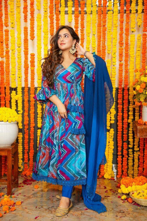 New Attractive Party Wear chiffon with printed Gown