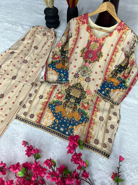 New Pure Satin  Silk digital printed Fabric With Micro silk inner Co-ord set