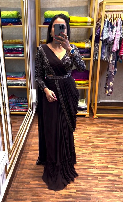 New Super Embroidery Sequence work ready to wear saree