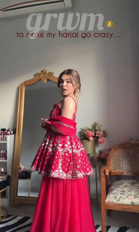 New Premium Sharara Pink SlitSuit Set