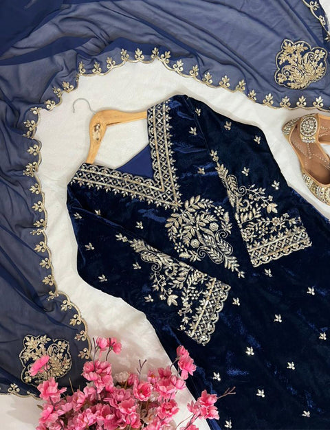NEWLY LAUNCHED VELVET KURTI-PANT SET