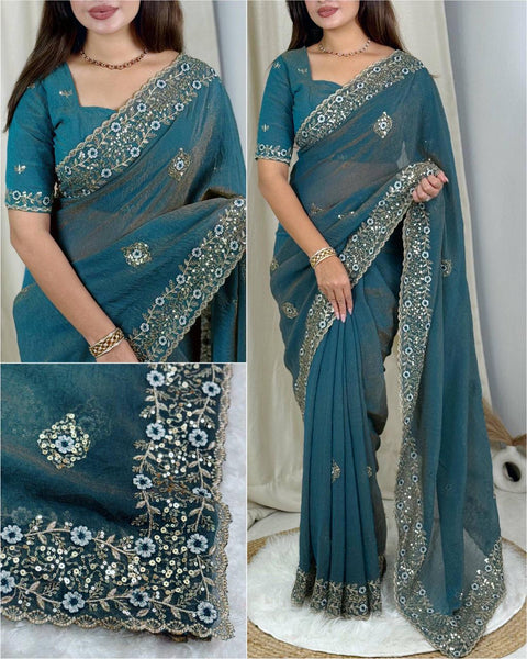 New pure, radiance with this breathtaking designer saree