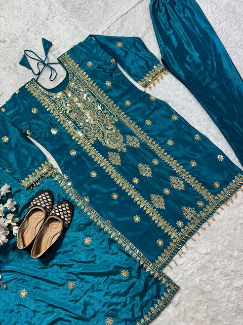 New Premium Pure Heavy Chinnon Silk With Heavy Embroidery Coding Sequence Work Dress