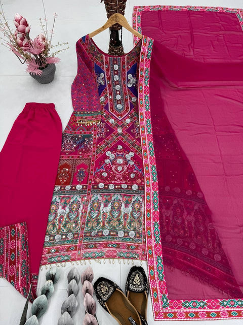 NEW DESIGNER HEAVY FUAX GEORGETTE DIGITAL PRINT HAND WORK FANCY SALWAR SUIT