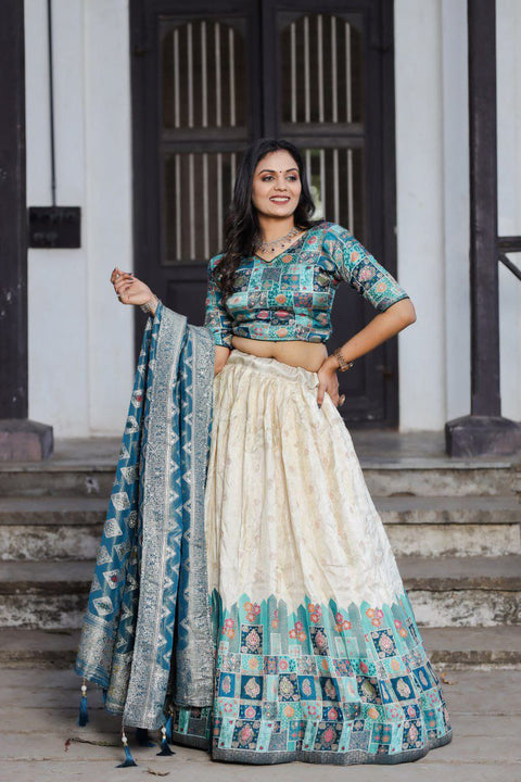 New jecard viscose viscose position print With jecard Touch Up  lehenga