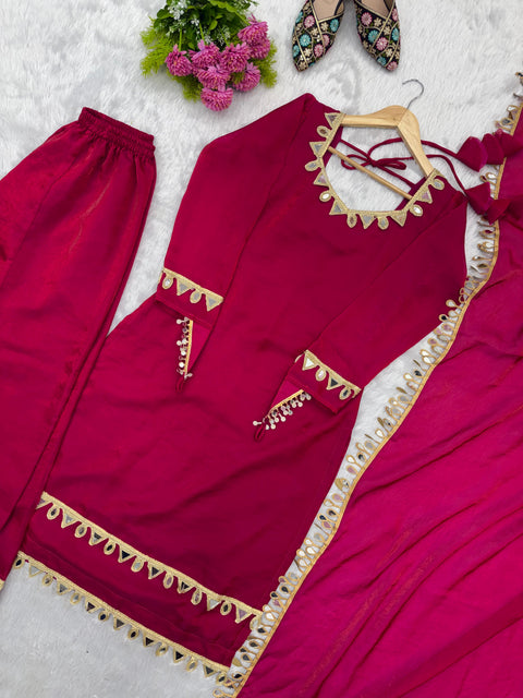 NEW Premium Real Miror Work  FENDY SILK PLAZZO with Duppata