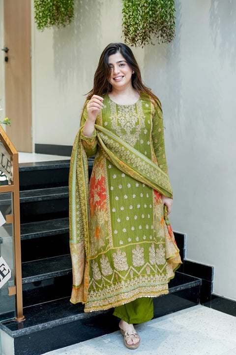 New Premium Chinon  3-piece ready-made kurti set
