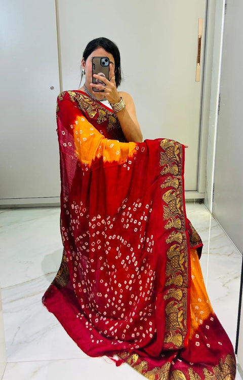New Bandhani Art Silk With Zari Waving Saree