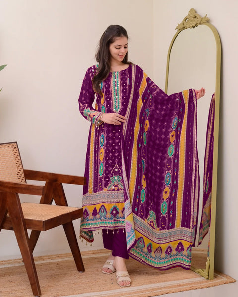 New DESIGNER WEAR JAYPURI TRENDING  TOP WITH PRINTED WORK WITH MIROR WORK WITH PLAZZO AND DUPATTA