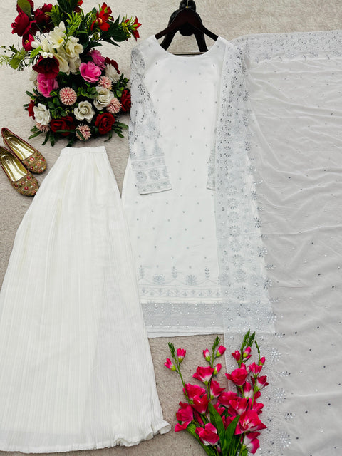 New Premium Fox Georgette With Emrodery  Siqwans Work With Full-Sleeves Sarara