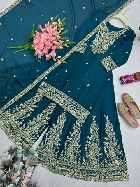NEW Launching Designer Party WearHeavy Chinon Silk Plazo with Dupatta