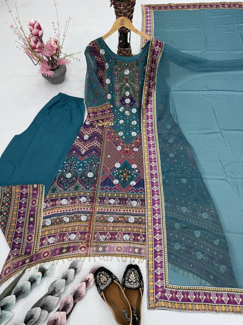 NEW DESIGNER HEAVY FUAX GEORGETTE DIGITAL PRINT HAND WORK FANCY SALWAR SUIT