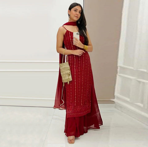 New Beautiful suit sets in Embellishedgeorgette suit set Top pent with dupatta
