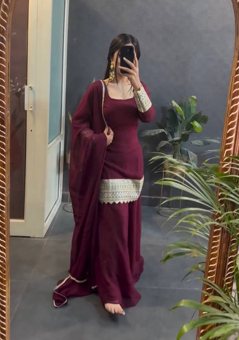 New Heavy Star Georgette With  Sequence and Coding*  Work With Full Sleeve With Latkan Dori Sarara Plazo
