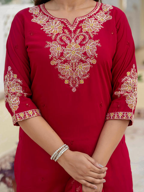 New Premium Roman SilkCoding Embroidery With Sequins Work Dress