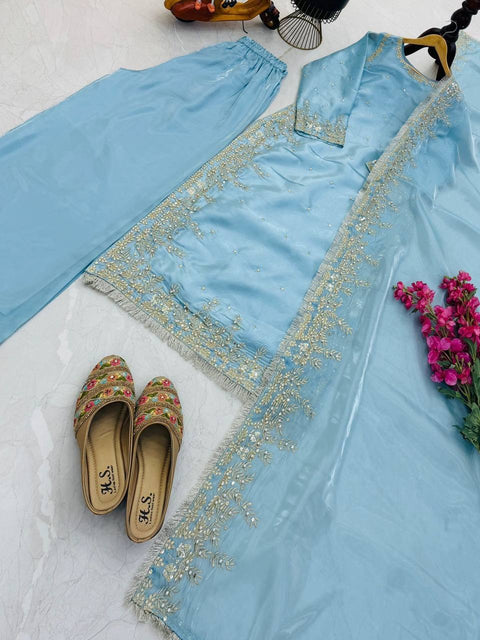 New Designer Party Top Pallazo & Dupatta Set
