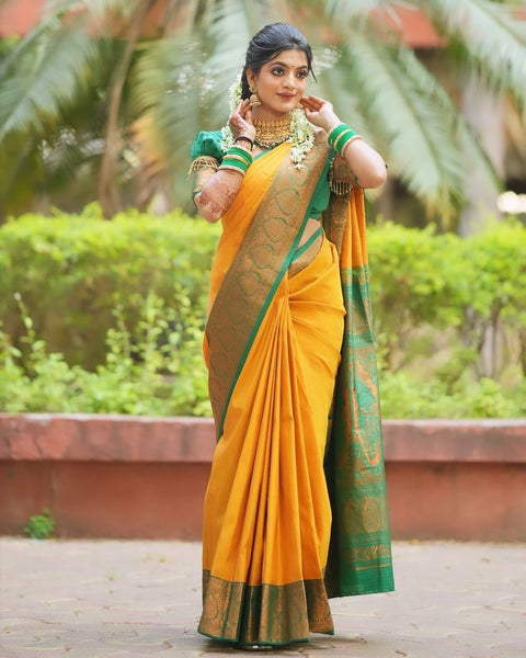 New Beautiful Art Silk Jacquard Border Saree With Unstitched Running Blouse For Women Wedding Wear Party