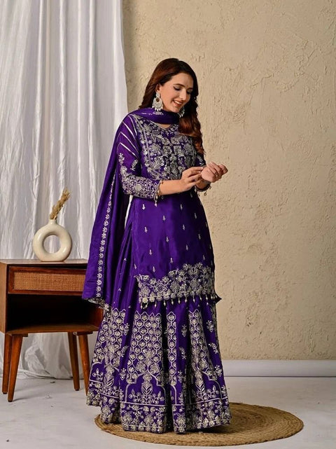 New Premium chinon Silk thread with Sequnce with Fourside lace broder  Dress
