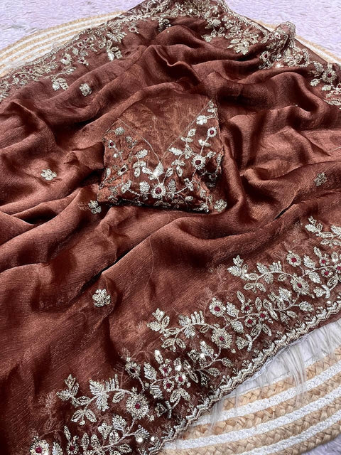 New sequence  coding embroidery work with  Sequence Butti in  Body Parts saree