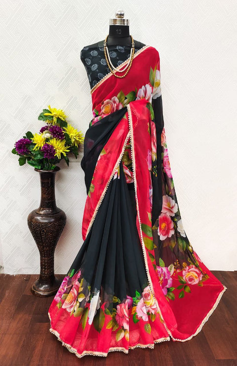 New Digital Print with pearl lace border saree