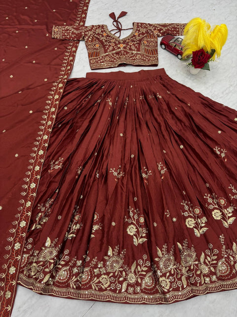 New Chinon fabric Embroidery Thread and Sequence Work Lehenga Choli