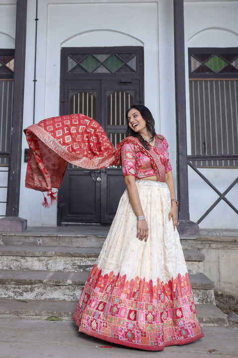 New jecard viscose viscose position print With jecard Touch Up  lehenga