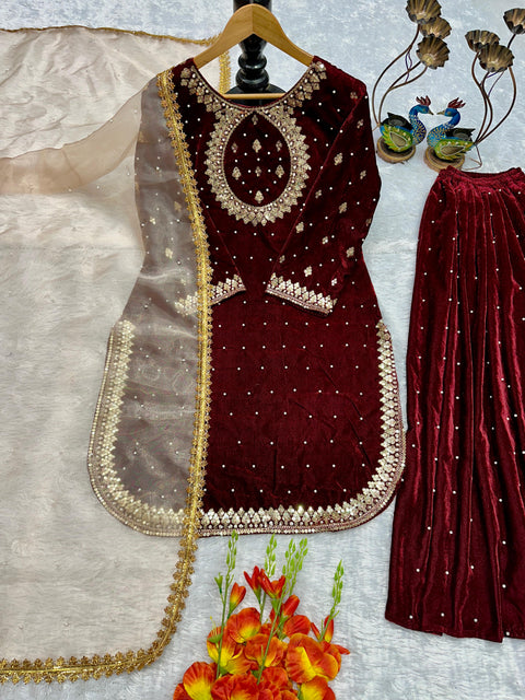 NEW DESIGNER PARTY WEAR TOP AND PANT PLAZO  WITH FANCY DUPPATA AND EMBROIDERY WORK