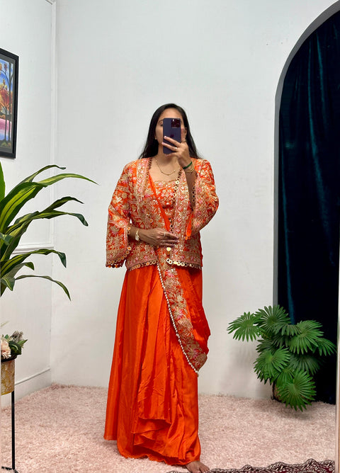 NEW SUPERHIT TRENDING READY TO WEAR SAREE WITH FULLY EMBROIDERED KOTI ON  CHINON FABRIC WITH STITCH BLOUSE