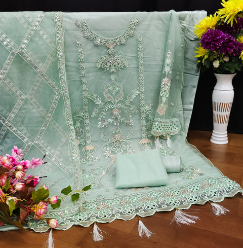 New Pakistani Design Net With Sequence Embroidery Work Dress