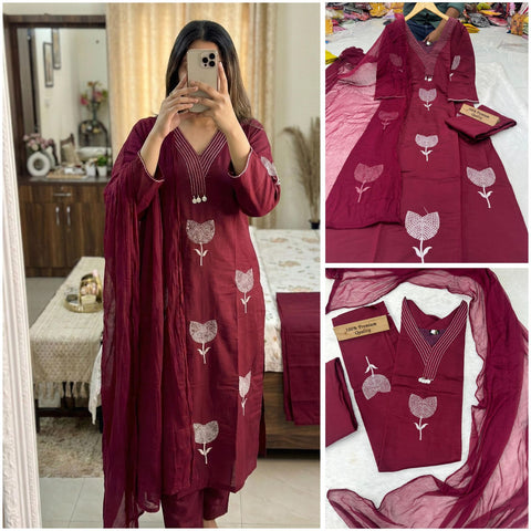 New beautiful ROMAN SILK FABRIC with Embroidery work in neck and front with inner dress
