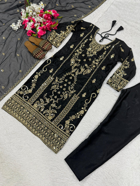 New Premium Korean Satin Silk With Sequence And Embroidery Work Dress