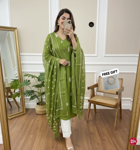 New kurta set with Cotton Pant & Malmal Dupatta with tier pattern