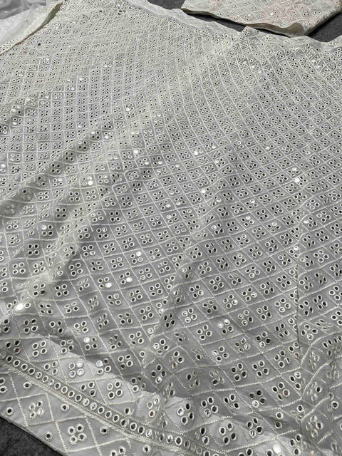 New White Color Embroidered Attractive Party Wear Net Lehenga choli