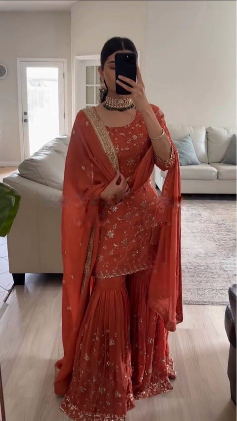 New Designer Party Wear Look Top-Plazzo and Dupatta With Heavy Embroidery Work