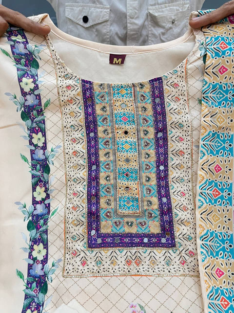 New Premium digital prints and hand embroidery and hand worksSilks Suit