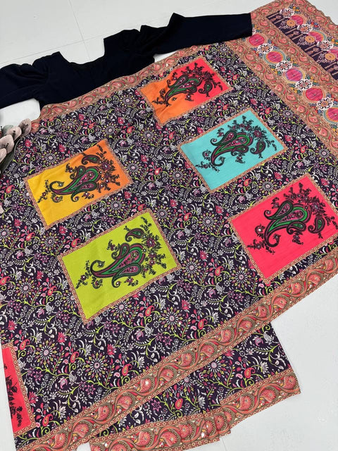 NEW DESIGNER HEAVY NATURAL SILK FANCY DIGITAL PRINT WITH  REAL MIRROR HANDWORK saree