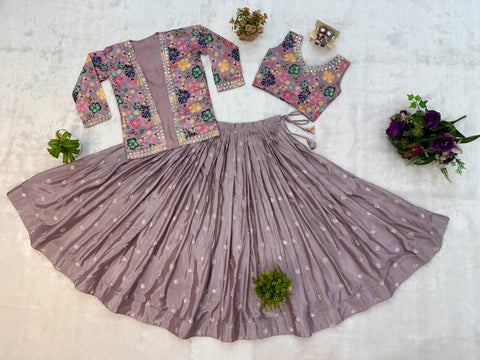 New PURE CHINON FABRIC & HEAVY EMBROIDERYEXCLUSIVE LEHENGA, BLOUSE & KOTI SET