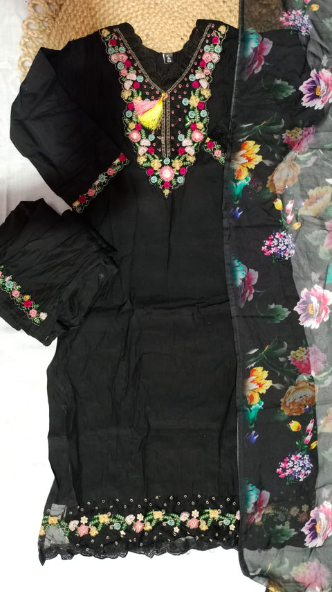 New Beautiful PURE VISCOSE CHANDERI WITH SEQUENCE EMBROIDERY WORK Dress