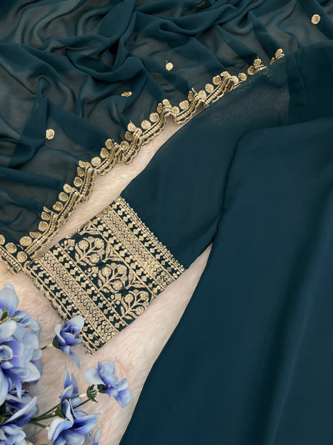 New Exclusively  Festive & Party Wear Heavy Fox Georgette With With Embroidery Sequence Work Top -Palazzo And Dupatta Set