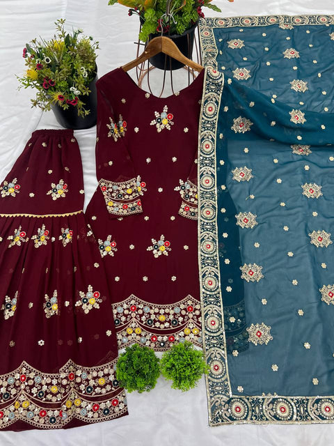 New Designer Party Wear Look Top-sarara and Dupatta With Heavy Embroidery Work