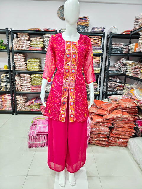 New Beautiful Purple And Pink Bandhani Printed Plazo set