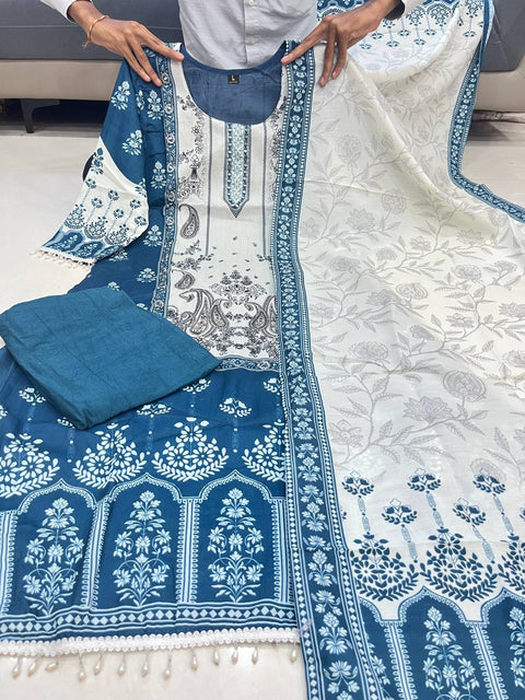 New Beautifully bordered dupatta with floralBerry Silk Suit Set