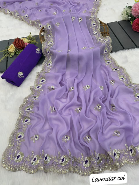 NEW ARRIVALS sequence work WITH CUTWORK BORDER SOFT Georgette silk saree