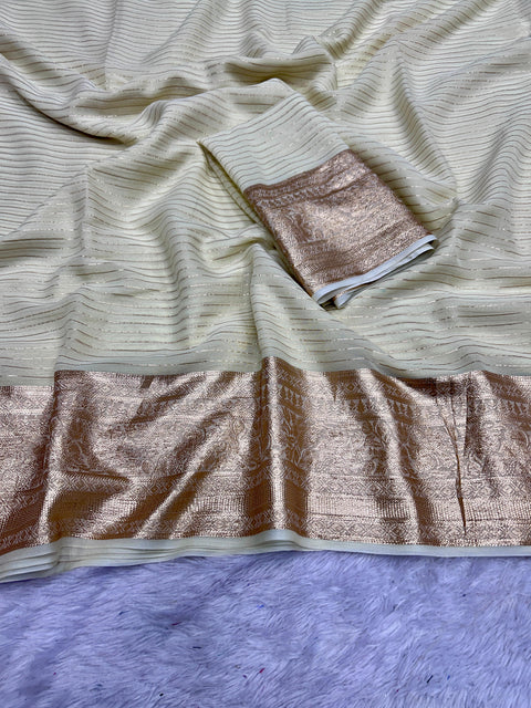 New Arrivals Pure Viscose Georgette Saree With Heavy Weaving Border and Zari Lining Concept With  Contrast Viscose Blouse